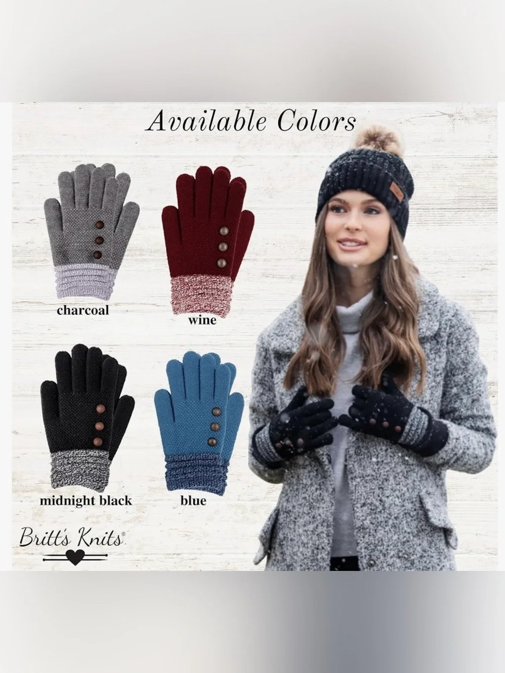 Britt’s Knits Women’s Charcoal Gray Knit Gloves NWT Classic Gloves OS